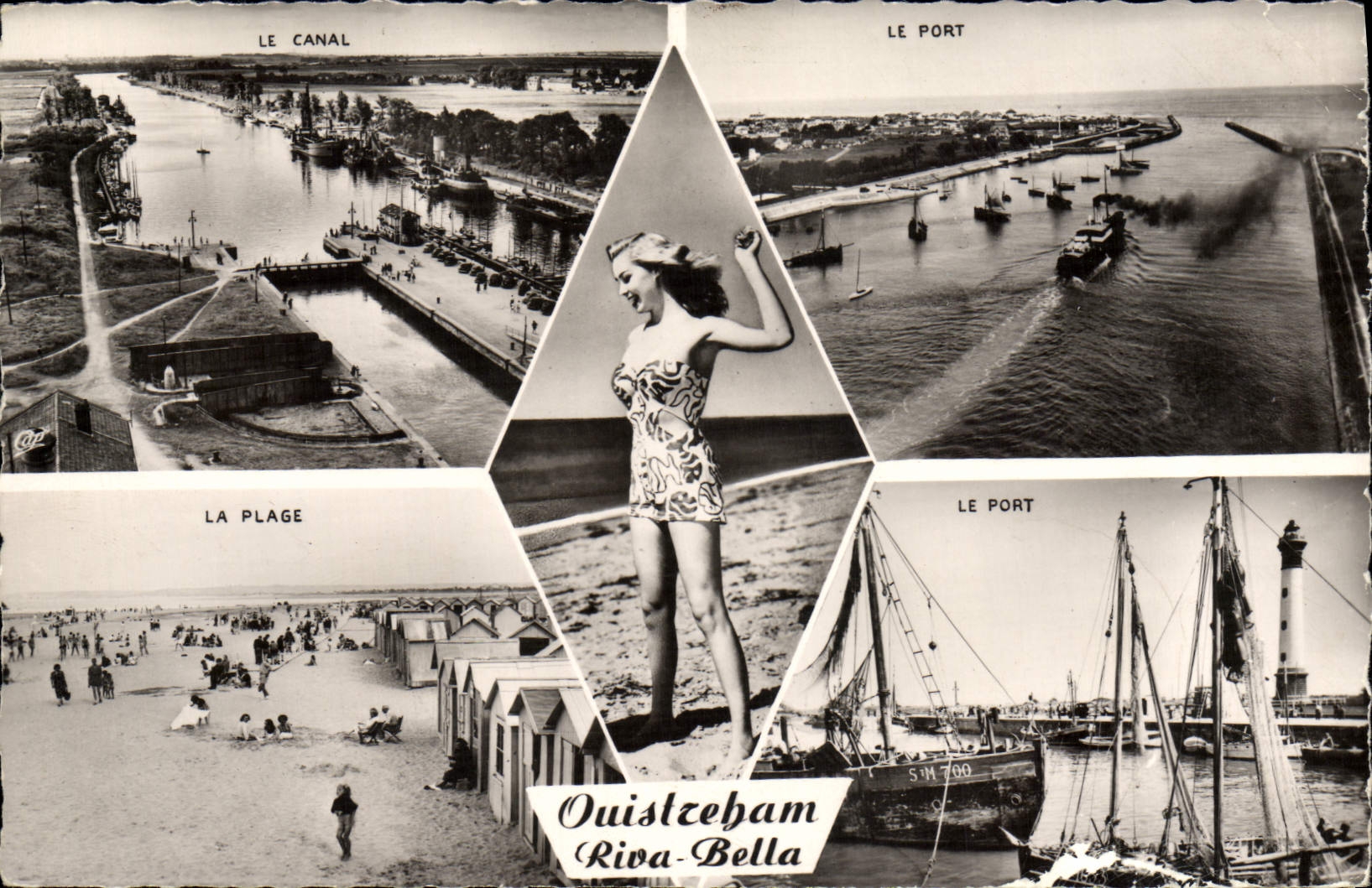 CPM Ouistreham Riva Bella La plage Le port Le canal Pin up