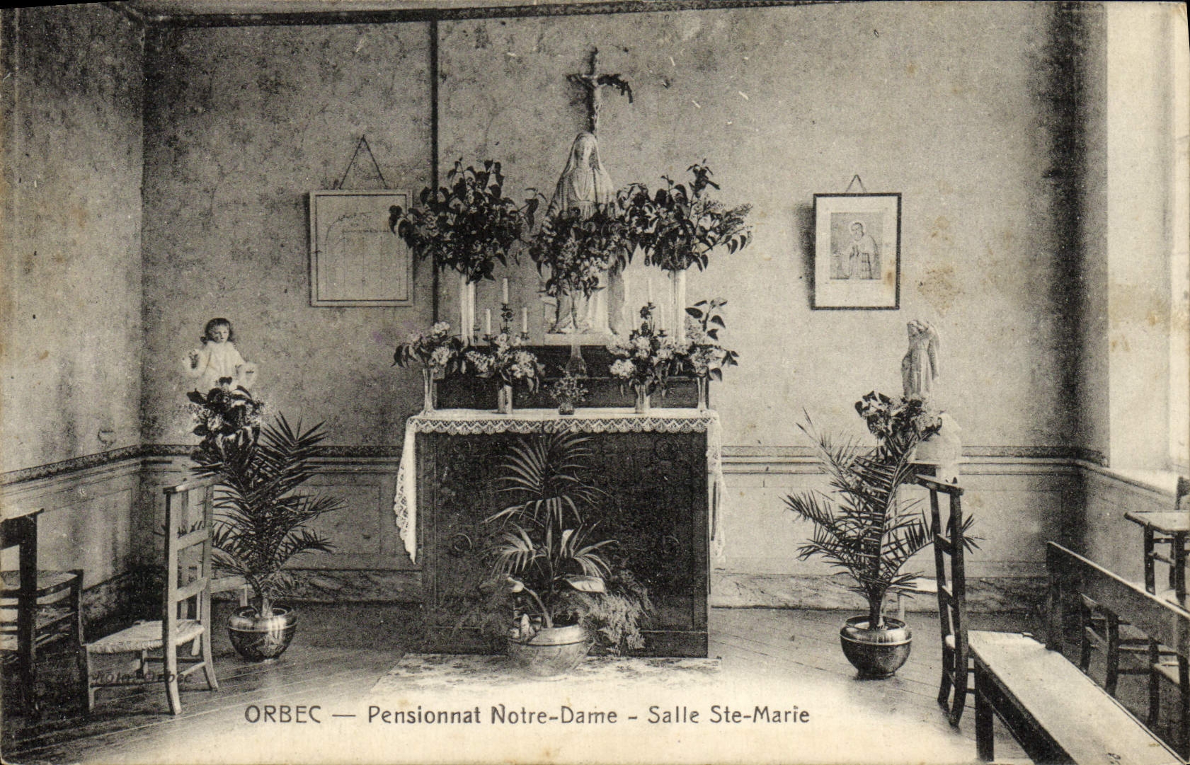 VINTAGE POSTCARD Orbec Boarding school our lady room co. Marie