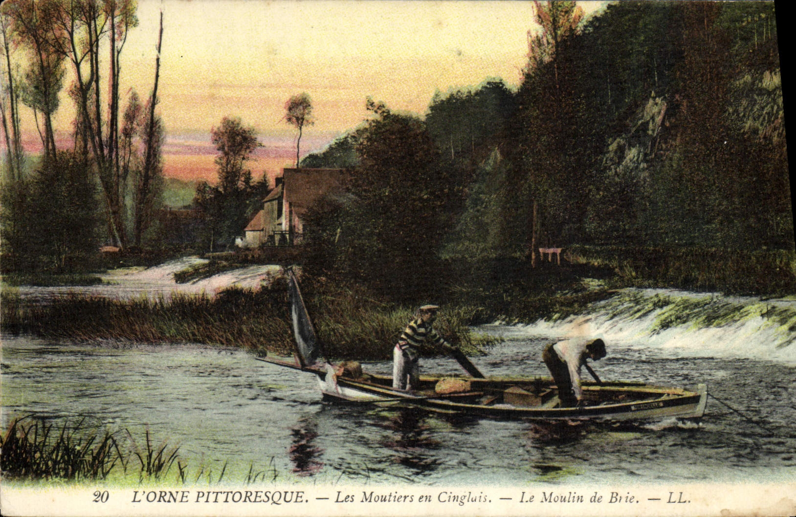 VINTAGE POSTCARD picturesque Orne the moutiers Shingled the mill of Brie Boat of it