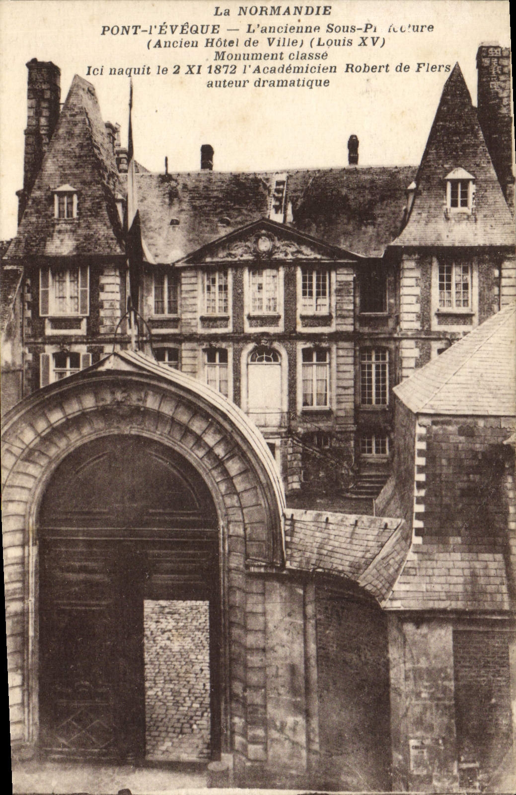 VINTAGE POSTCARD Normandy Bridge I' Eveque the old one Under Prefecture Old Town hall
