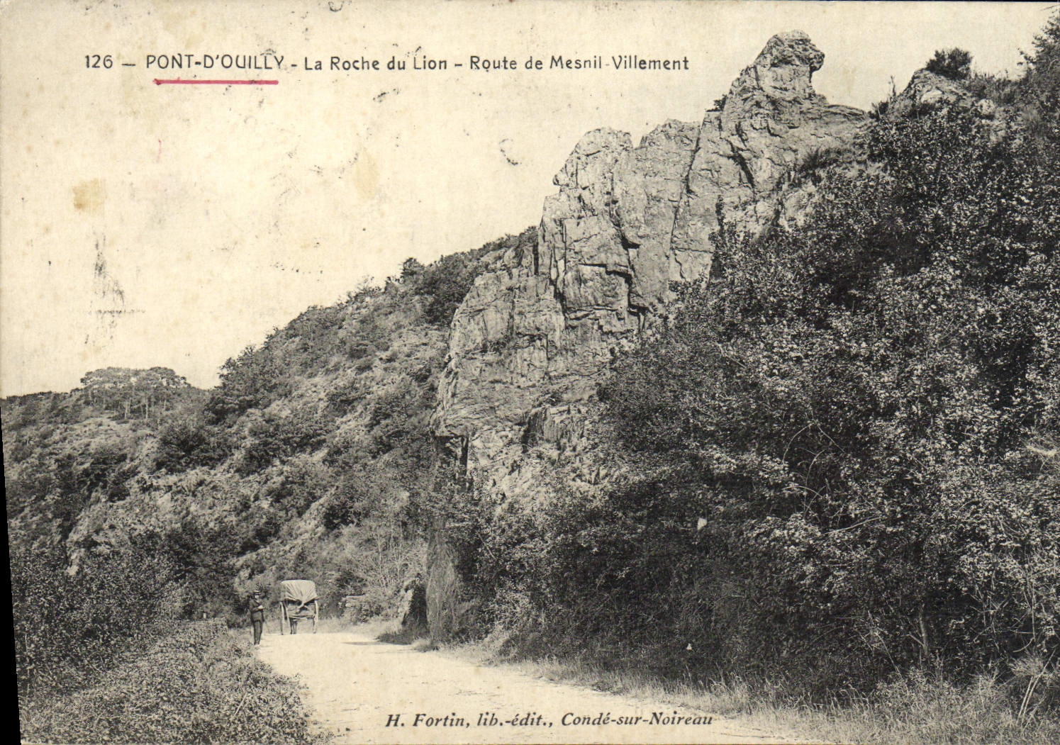 VINTAGE POSTCARD Bridge D' Ouilly the Rock of the Lion Road of Mesnil Vilely