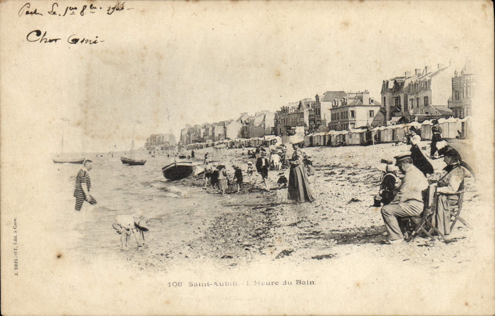 VINTAGE POSTCARD St Aubin On Sea the hour of the bath