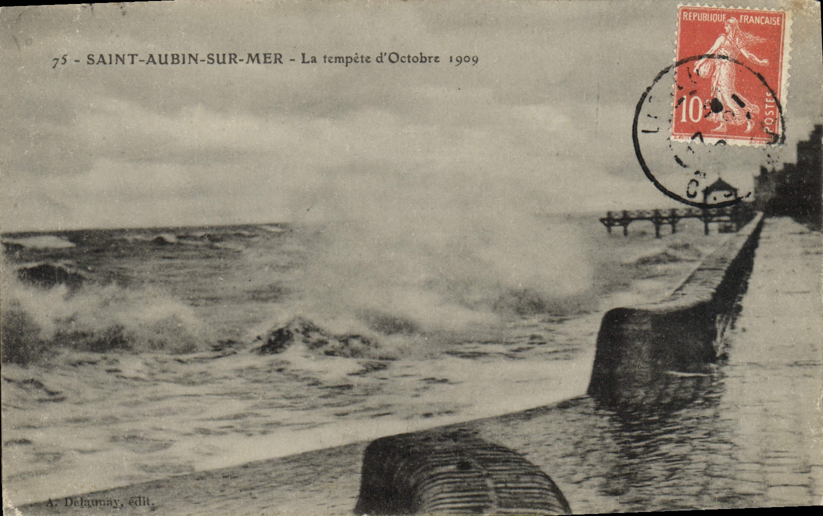 CPA Saint Aubin Sur Mer La Tempete d'octobre 1909
