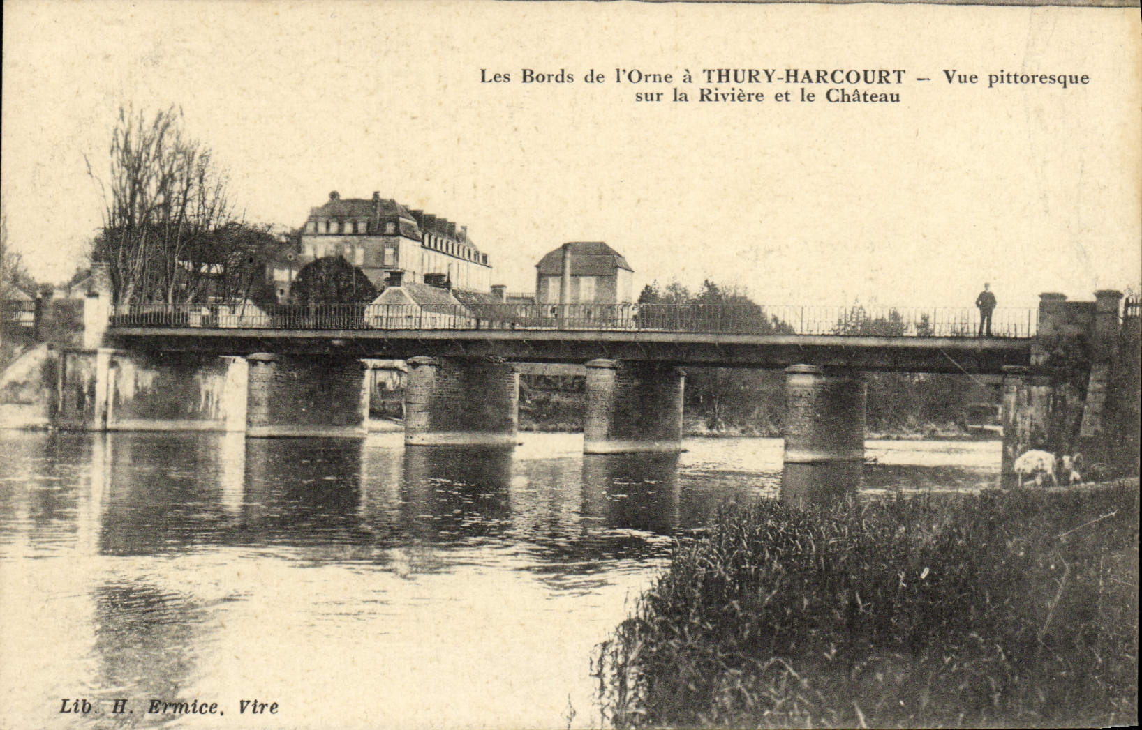 VINTAGE POSTCARD Thury Harcourt Seen picturesque on the river and the castle