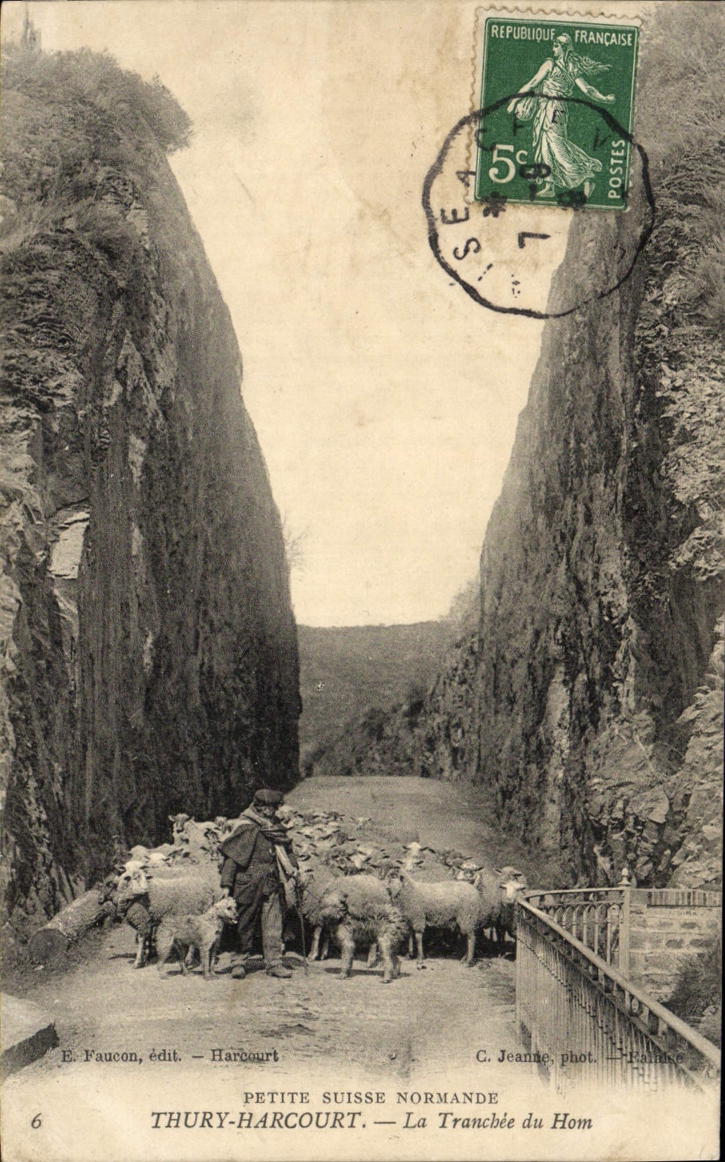 VINTAGE POSTCARD Thury Harcourt the Trench of Hom Shepherd Sheep