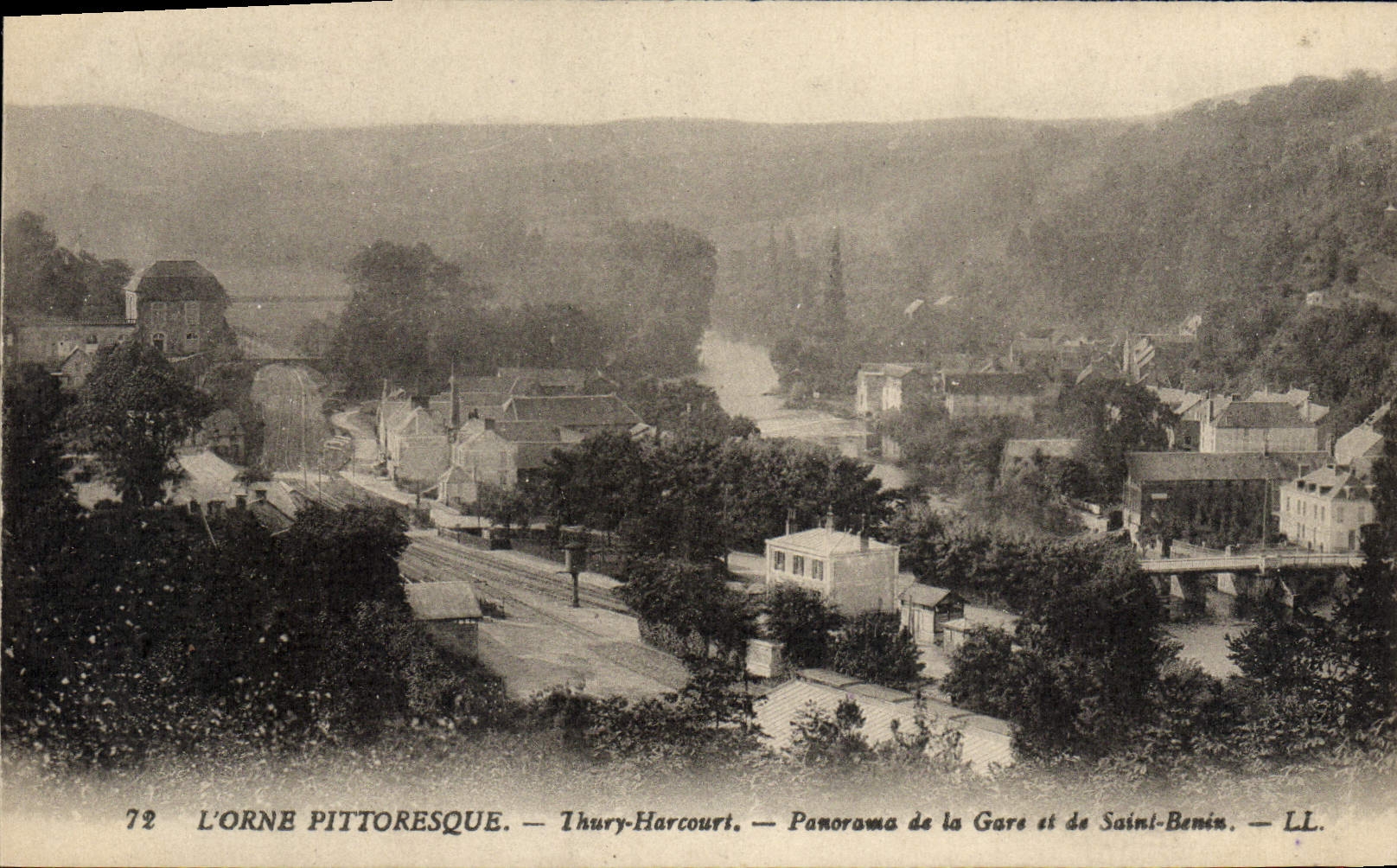 VINTAGE POSTCARD Thury Harcourt Panorama of the Station and Benign Saint