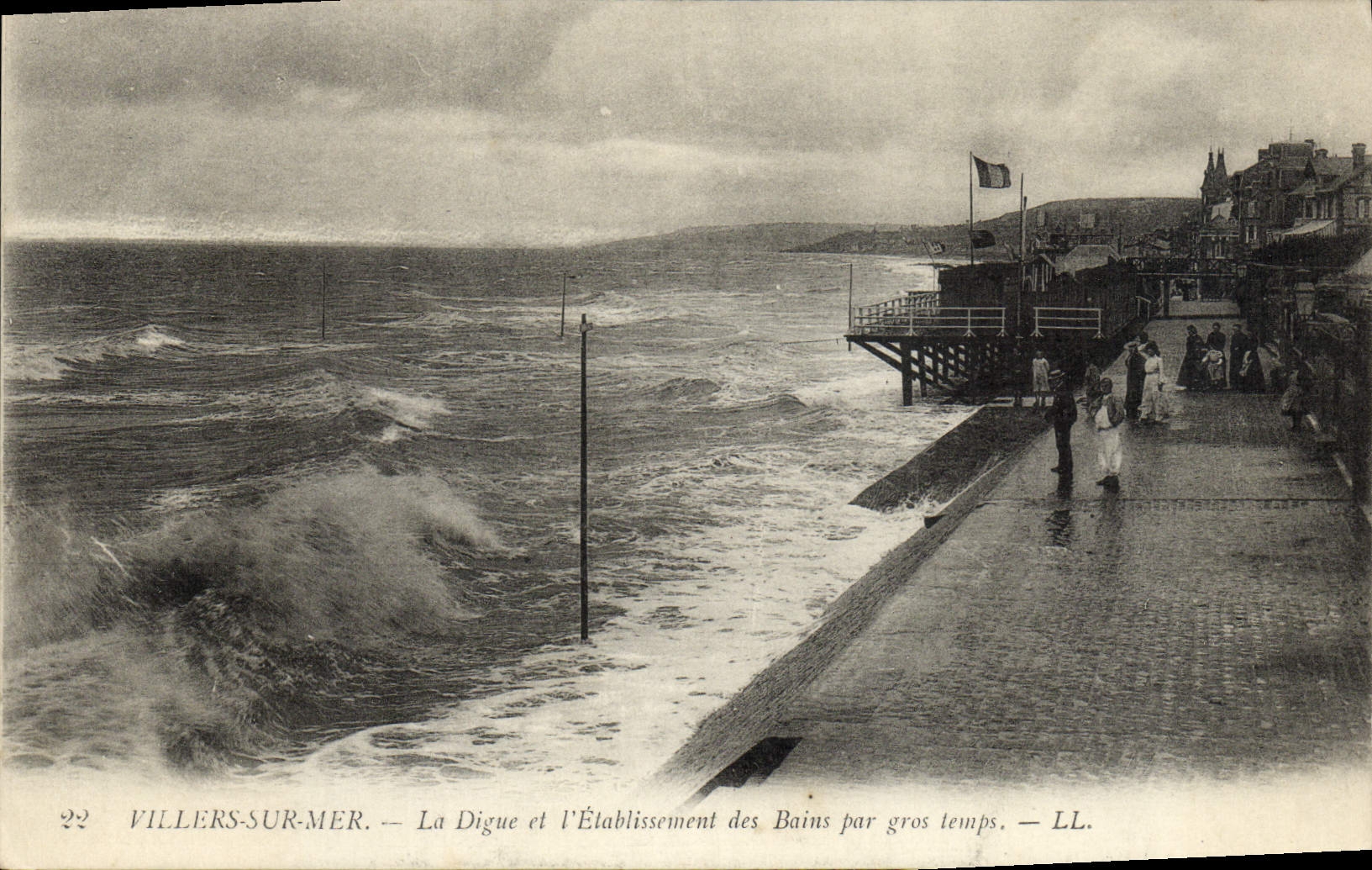 POSTAL Villers de la VENDIMIA en el mar la presa y el establecimiento de los baños por el tiempo pesado