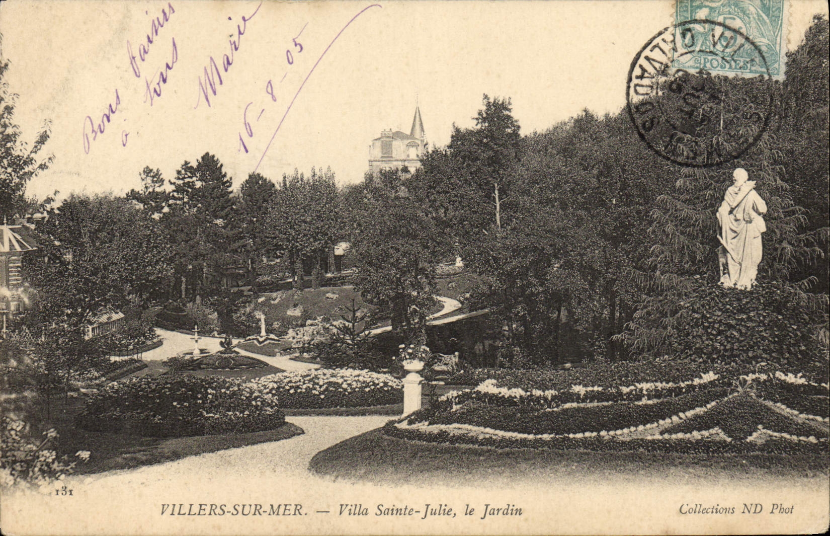 VINTAGE POSTCARD Villers on Sea Villa Sainte Julie the garden
