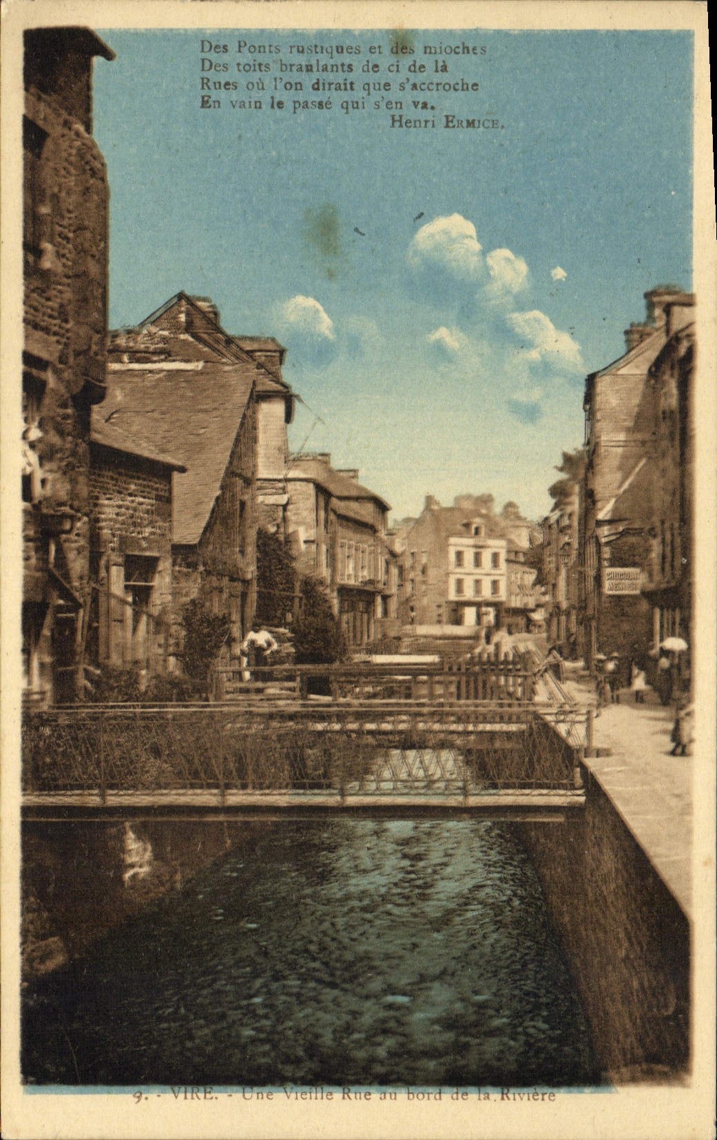 VINTAGE POSTCARD an old street at the edge of the river Transfers