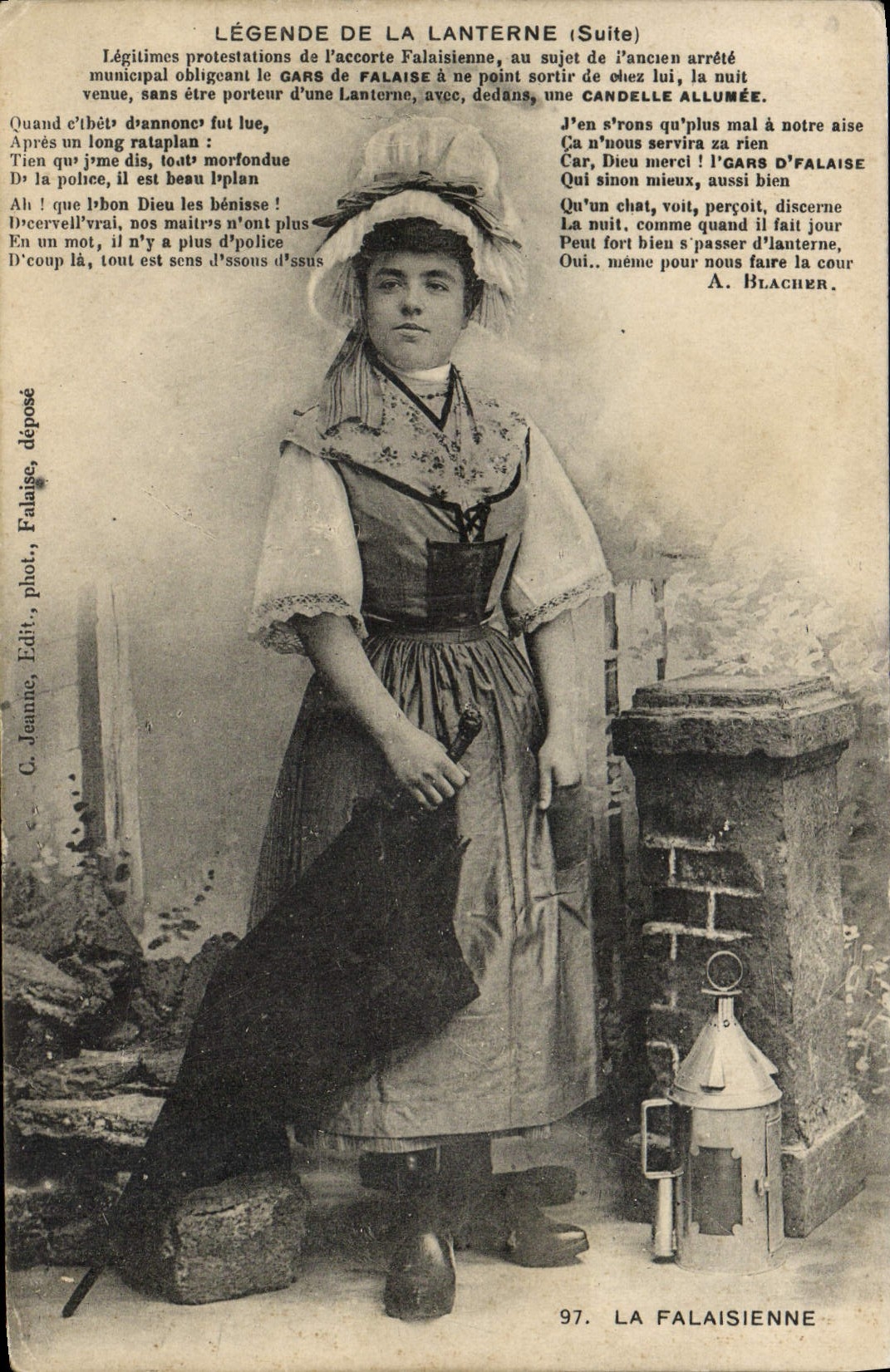 VINTAGE POSTCARD Falaise Captions Lantern Cliff Folklore Costume