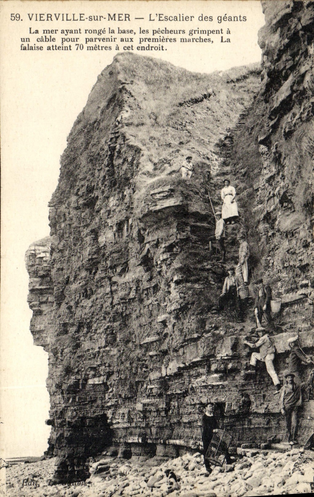 VINTAGE POSTCARD Vierville On Mer the Staircase of the Giants Alpinism Sinners Fishes