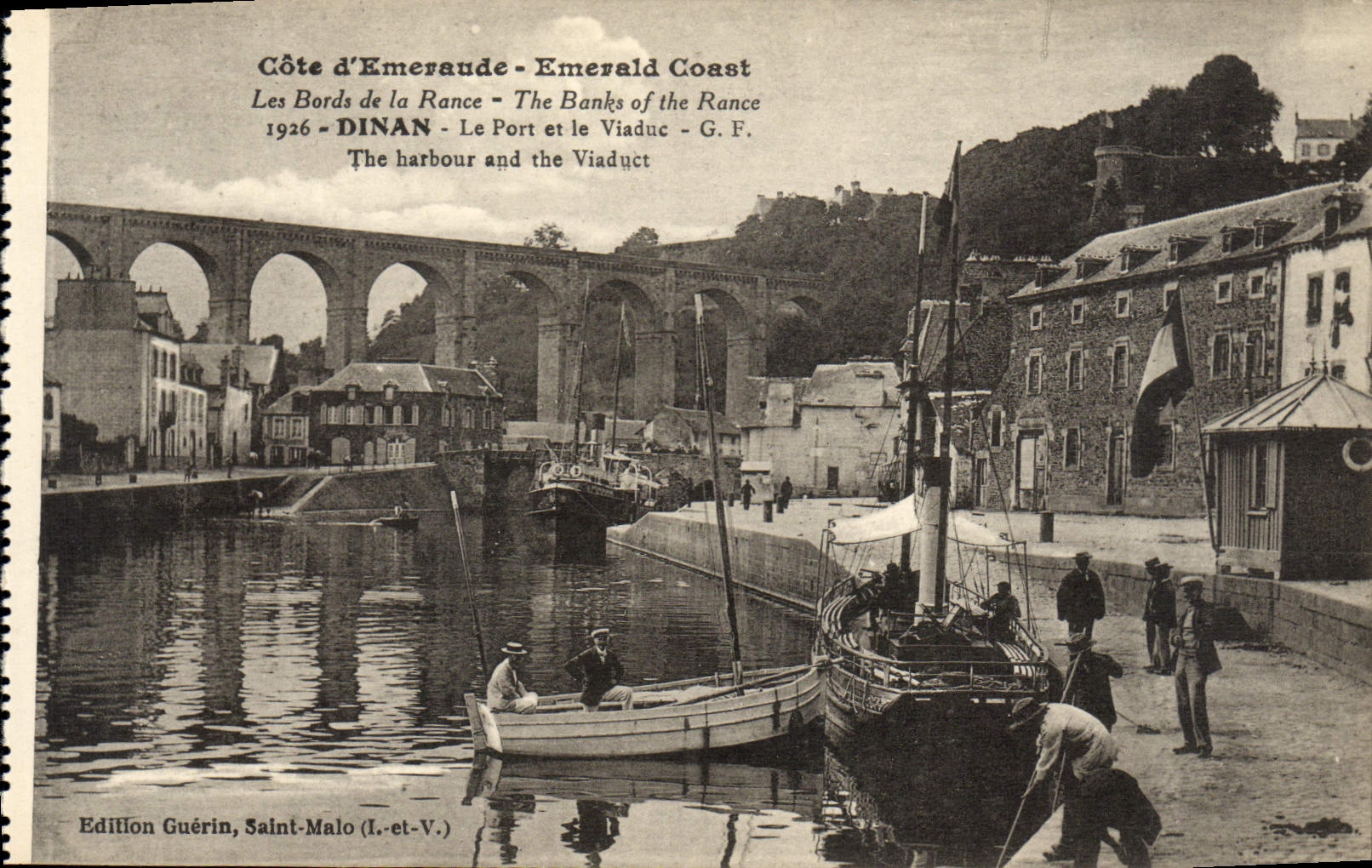 VINTAGE POSTCARD Dinan the port and the viaduct Boat