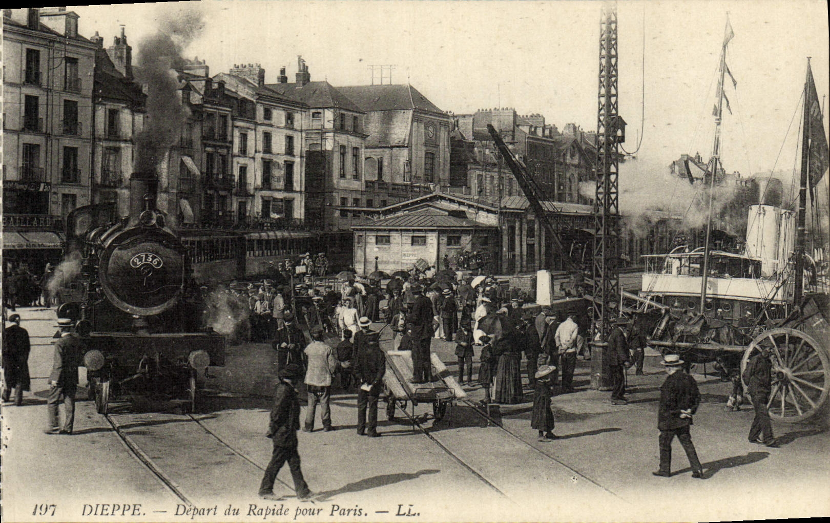 Salida de Dieppe de la POSTAL de la VENDIMIA del Rapid para la TAPA del tren de París