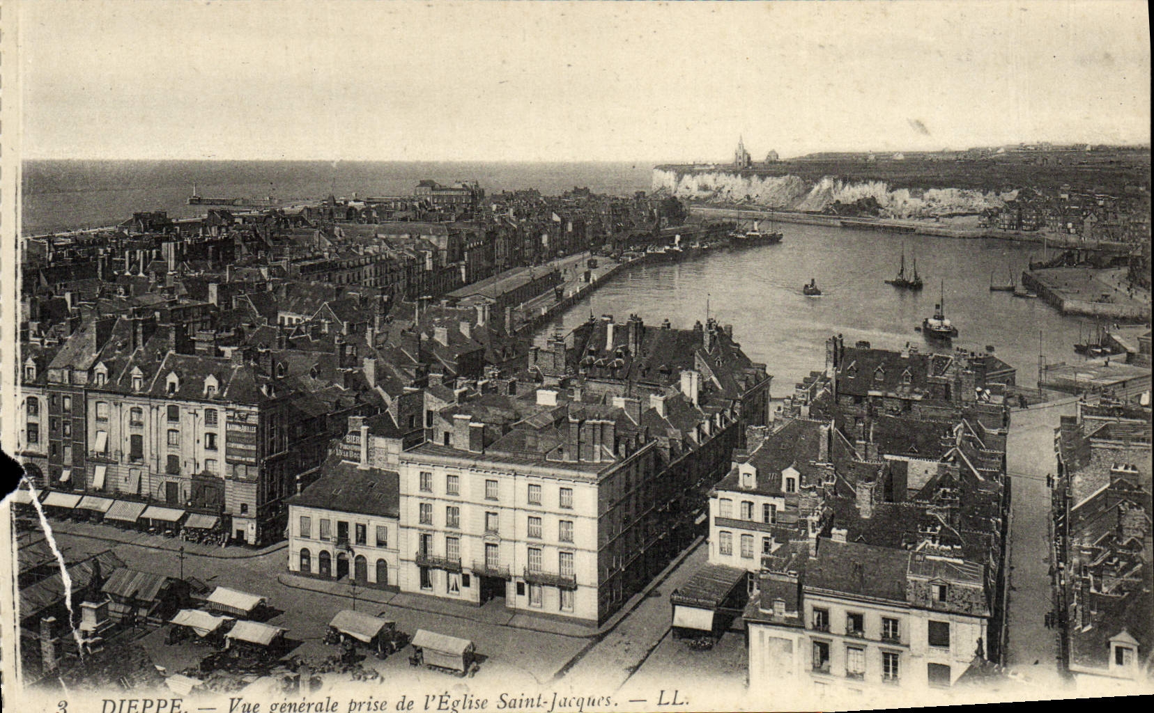 Opinión de Dieppe de la POSTAL de la VENDIMIA tomada de la iglesia Jacques Saint