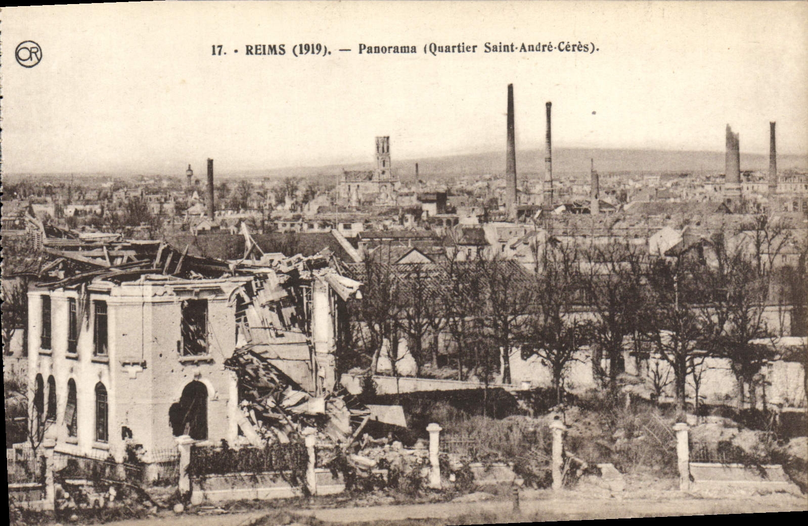 VINTAGE POSTCARD Rheims Panorama Holy District Andre Ceres Militaria