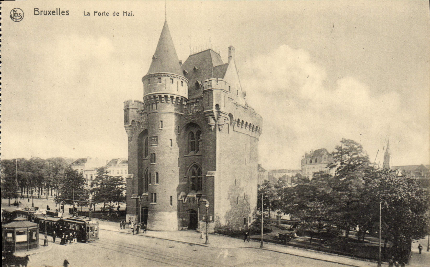 POSTAL Bruselas de la VENDIMIA la puerta de la tranvía de Hai