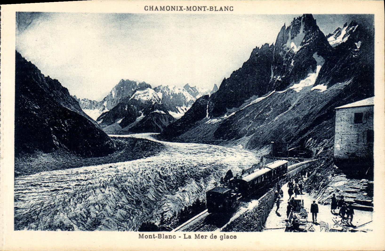 Mar de Chamonix Mont Blanc de la POSTAL de la VENDIMIA del tren del hielo