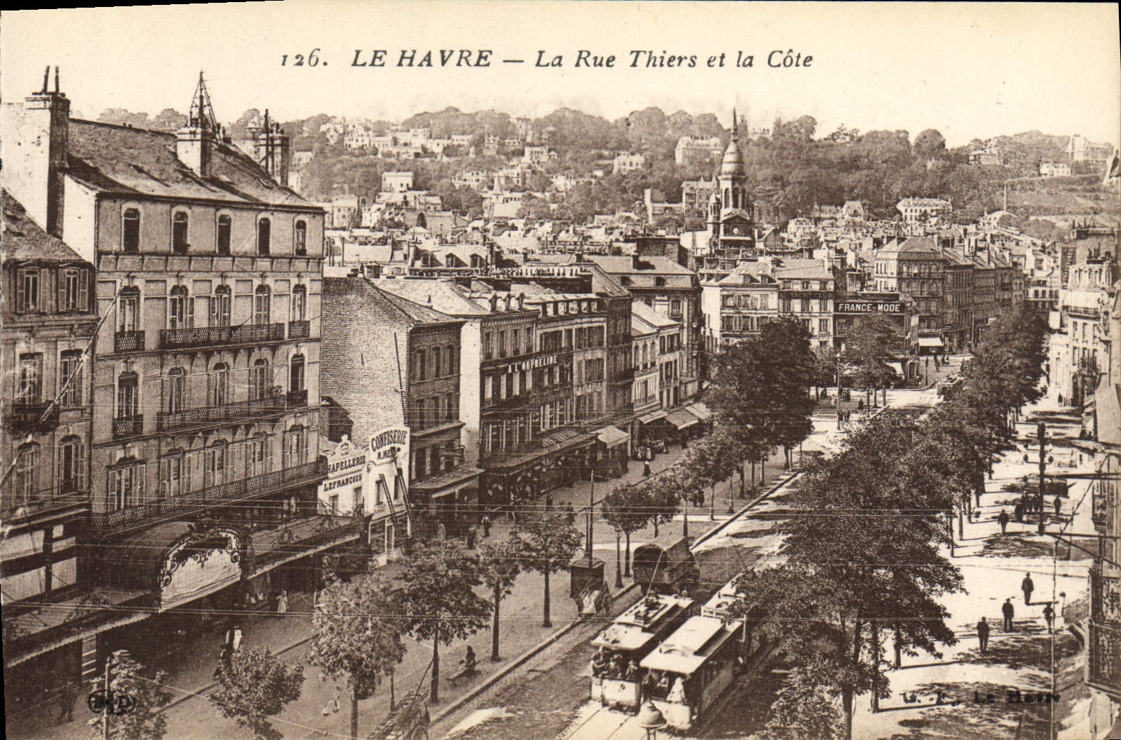POSTAL Le Havre de la VENDIMIA la calle Thiers y la dimensión