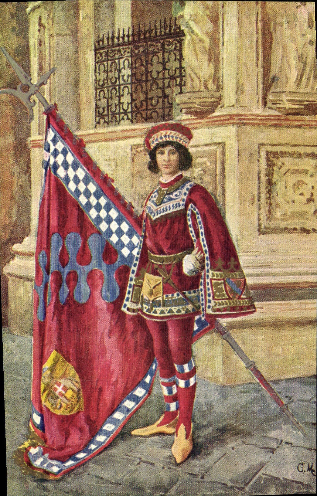 Folklore del traje de Siena Torre de los di de Contrade del storiche del delle de Paggi de la POSTAL de la VENDIMIA