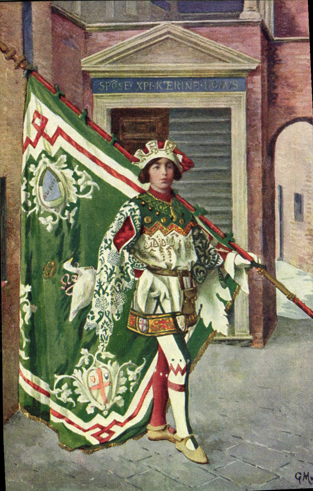 Folklore del traje del pato del ganso de Siena Oca de los di de Contrade del storiche del delle de Paggi de la POSTAL de la VENDIMIA