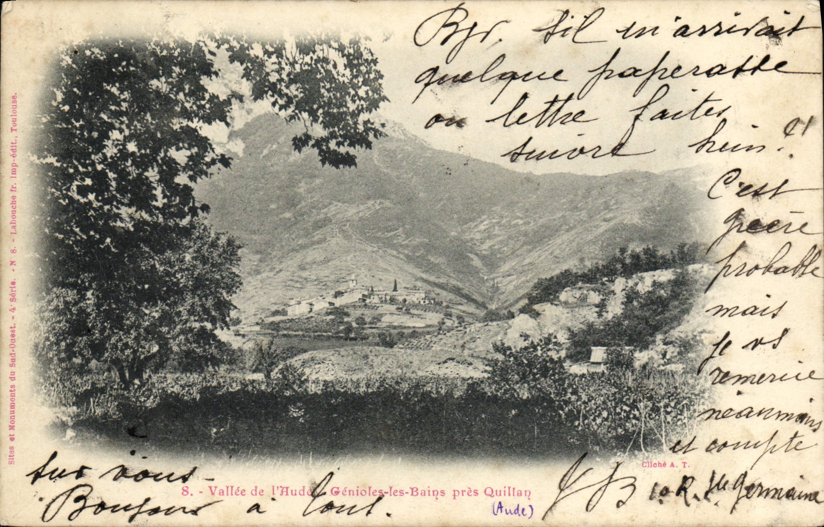 Valle de la POSTAL de la VENDIMIA de Aude Genioles les Bains Quillan cercano