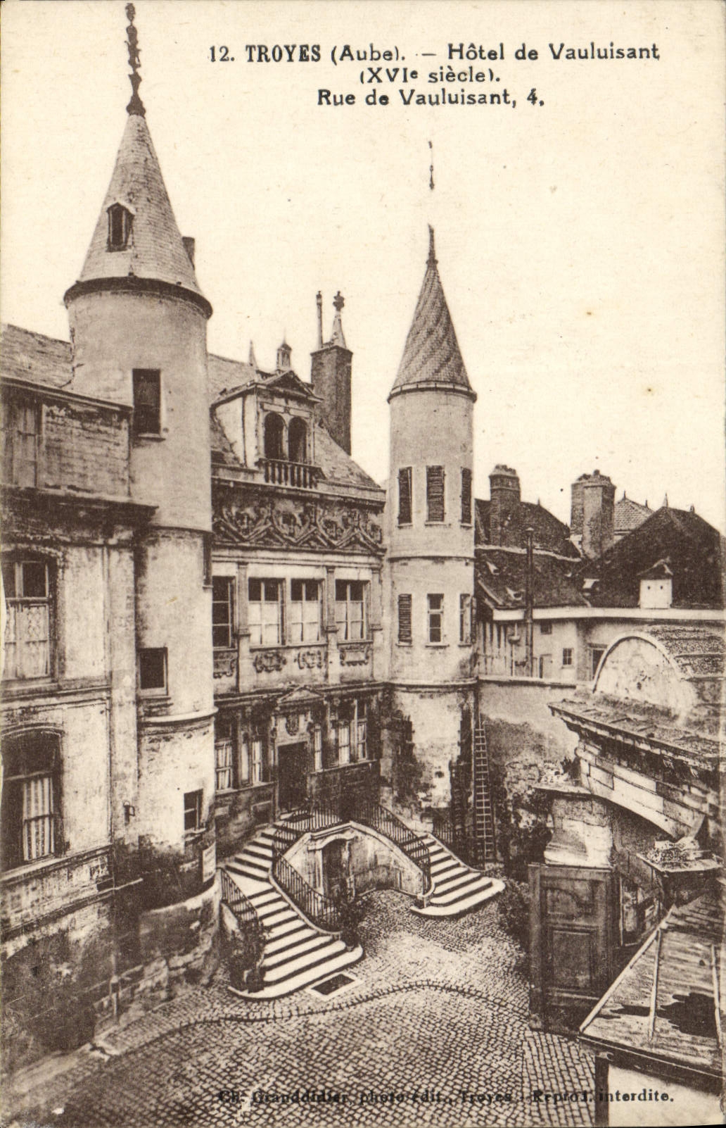 VINTAGE POSTCARD Troyes Hotel of Vauluisant