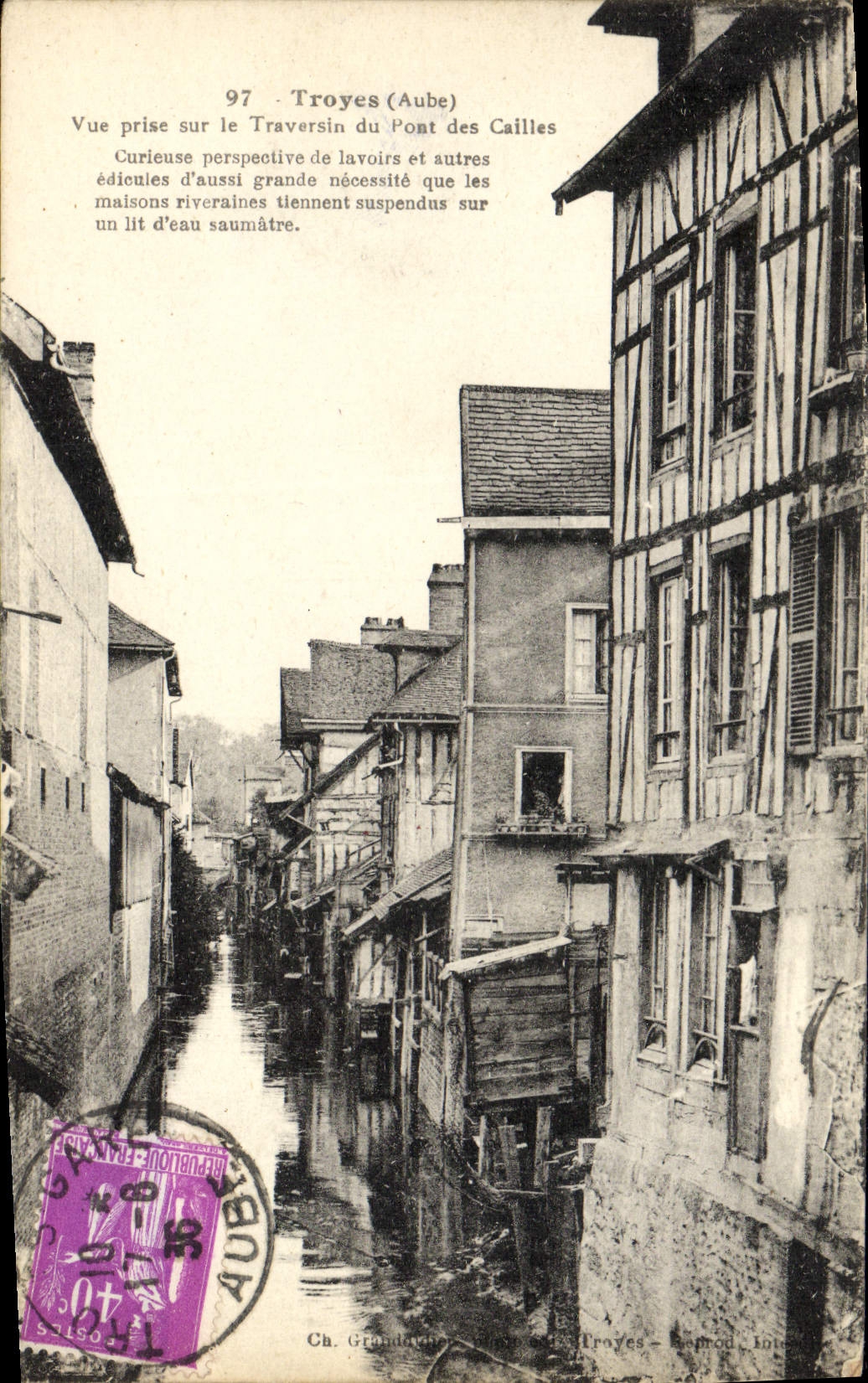 VINTAGE POSTCARD Troyes Seen from on the Thwart of the Bridge of Ruails