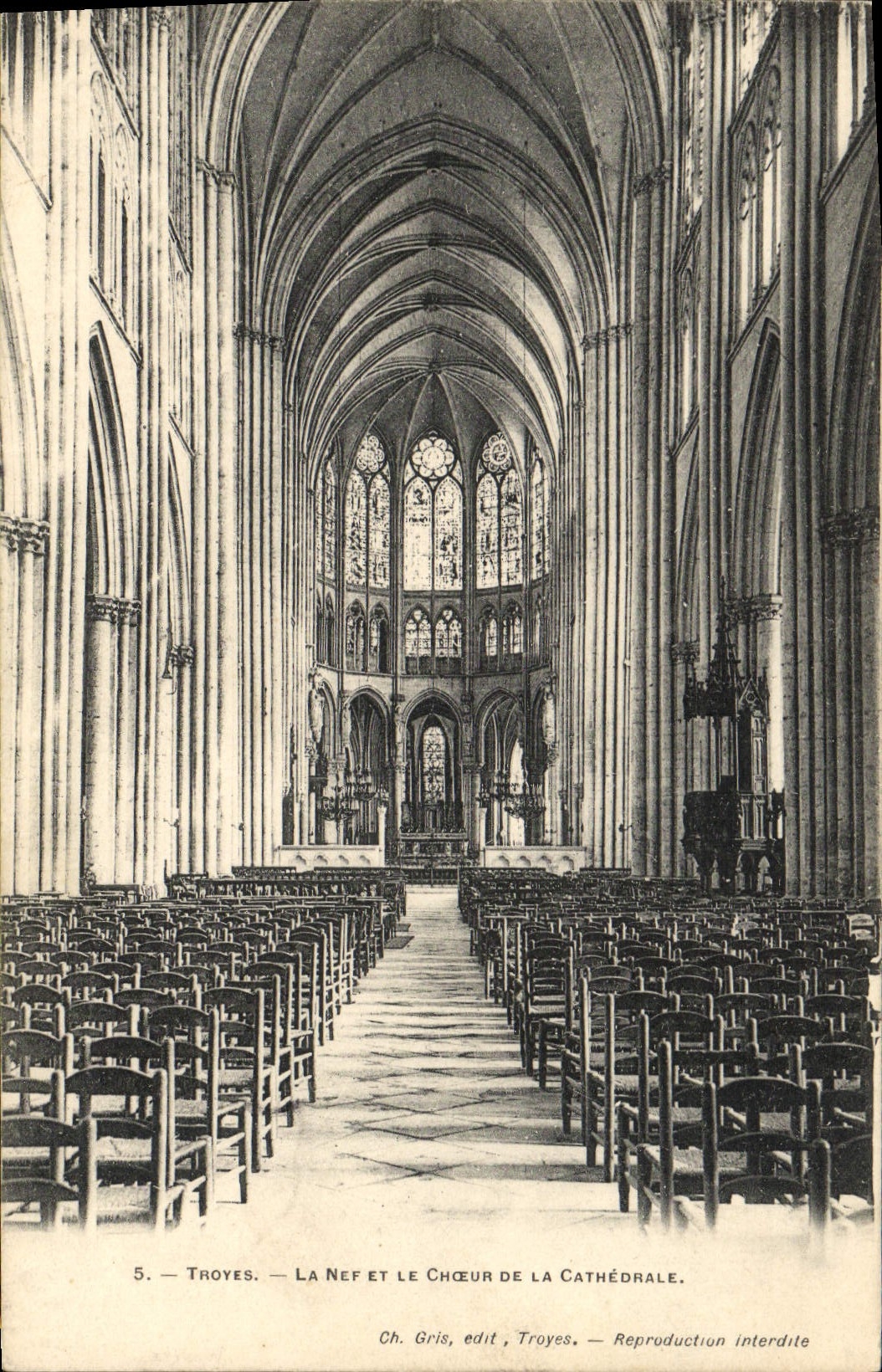 VINTAGE POSTCARD Troyes the Nave and Chorus of the Cathedral
