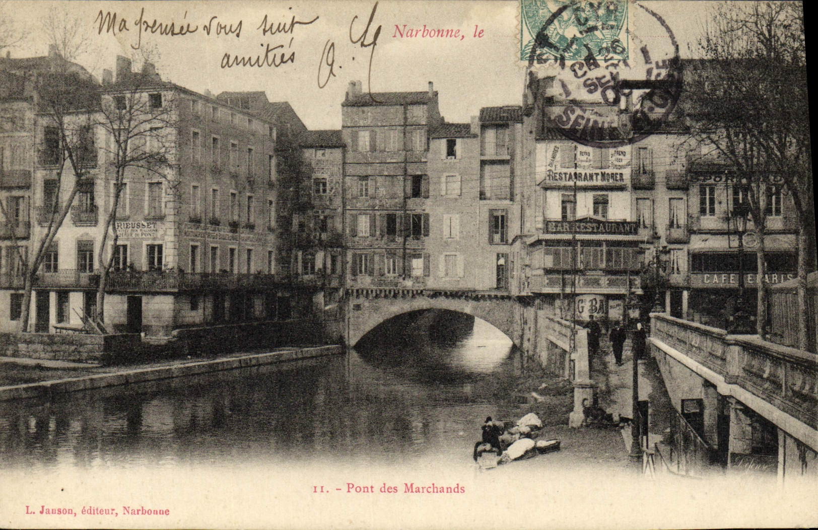 POSTAL Narbonne de la VENDIMIA el puente de los comerciantes