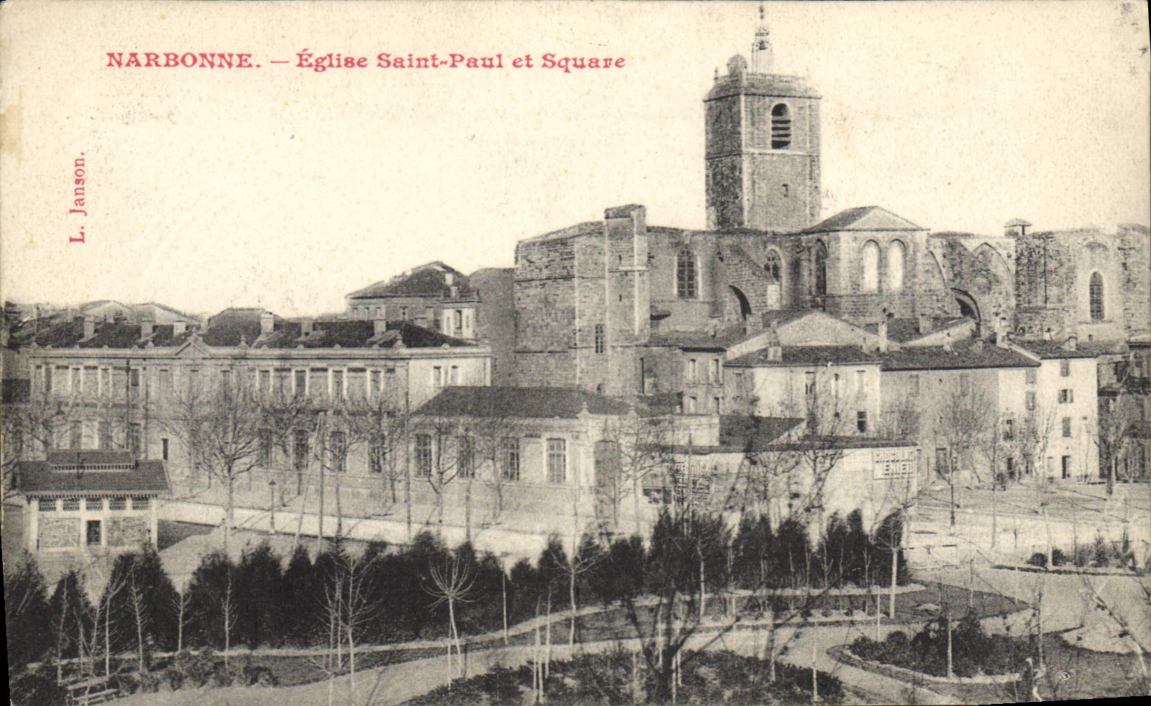Santo de Paul de la iglesia de Narbonne de la POSTAL de la VENDIMIA y jardín público