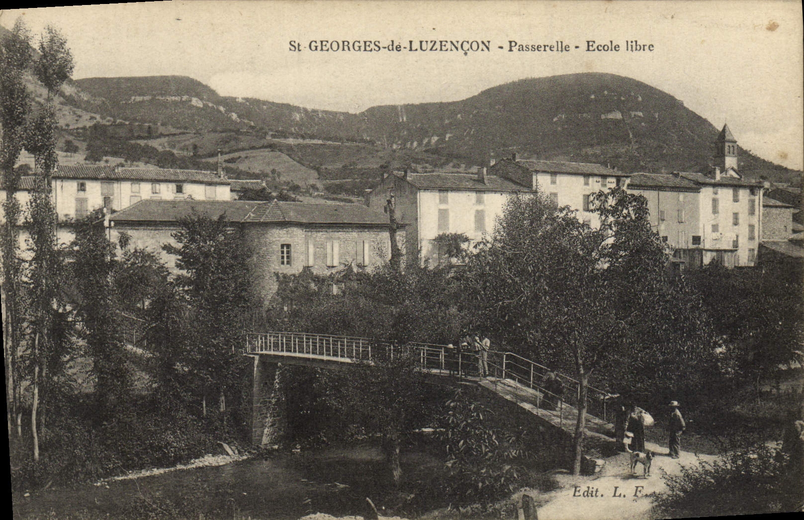 VINTAGE POSTCARD St Georges De Luzencon Footbridge private school