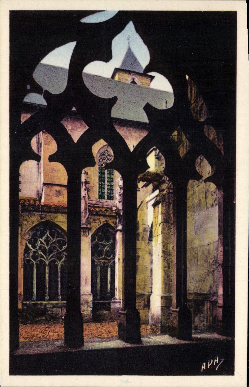 VINTAGE POSTCARD Aveyron Illustrates Villefrance De Rouergue old chartreuse Exterieur of the small cloister