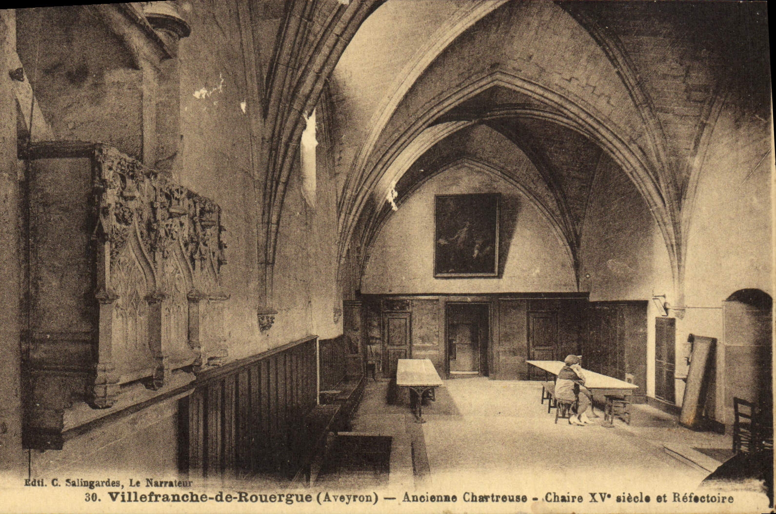 VINTAGE POSTCARD Villefranche De Rouergue Old chartreuse XVeme Pulpit and refectory