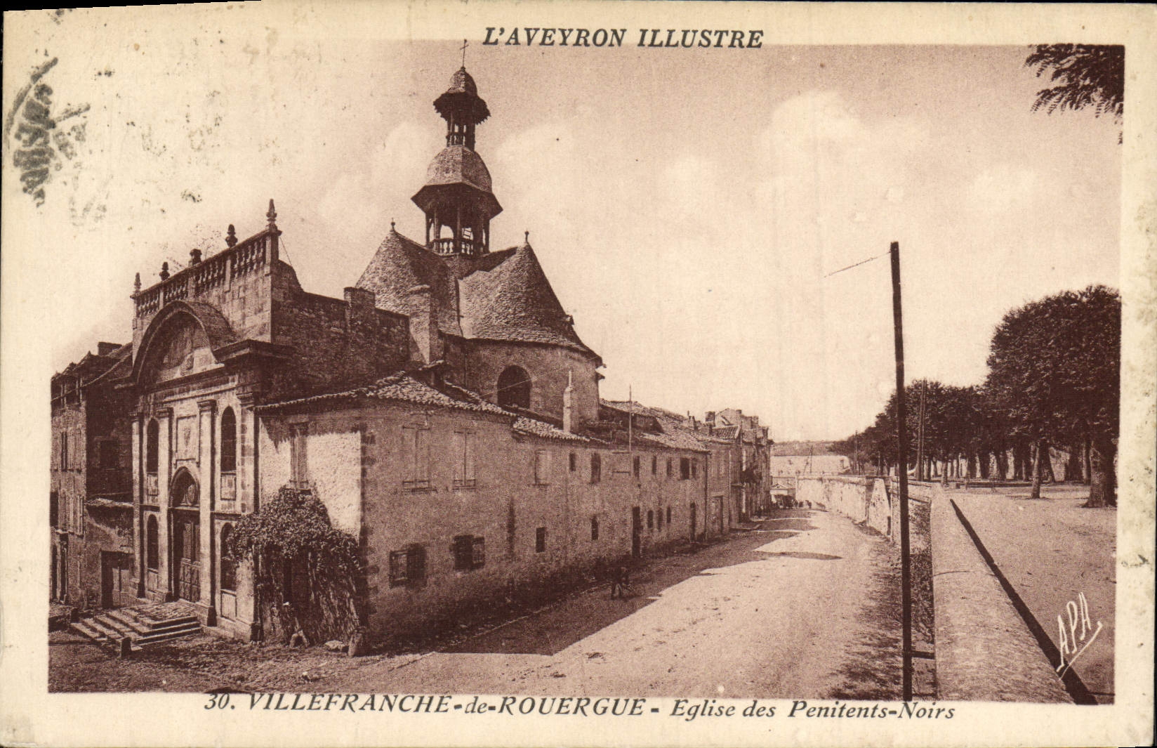VINTAGE POSTCARD Aveyron Illustrates Villeranche De Rolergue Eglise Of the Penitent blacks
