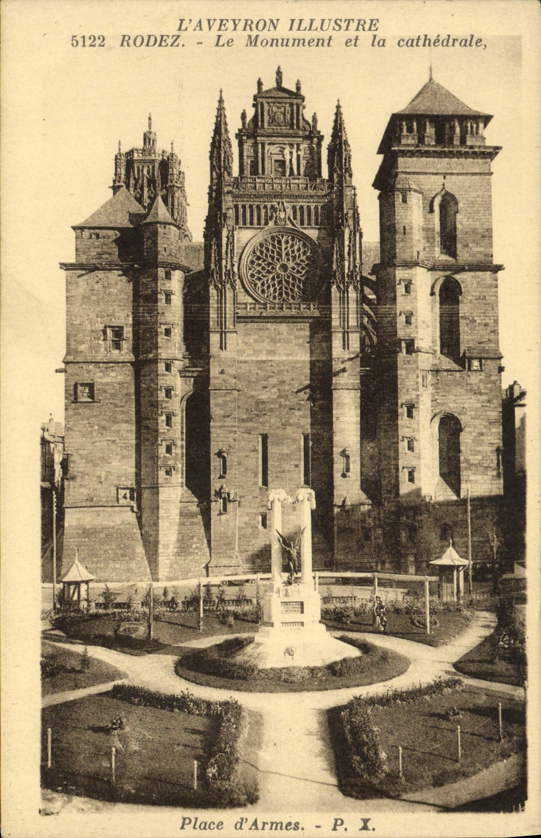 CPA Rodez Le Monument Et La Cathedrale Place d'armes