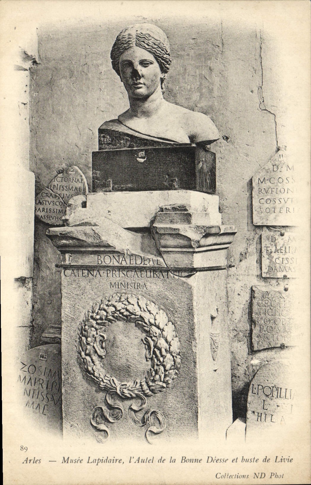 VINTAGE POSTCARD Concise Arles Museum the Furnace bridge Of the Good Goddess and bust of Livie