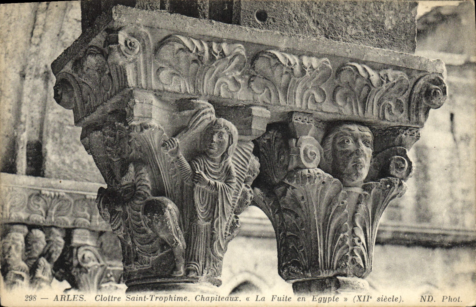 VINTAGE POSTCARD Arles Holy Cloister Trophime Capitals the escape in Egypt