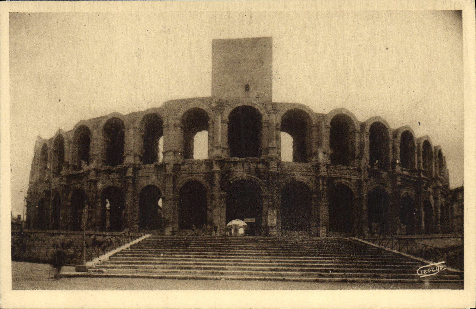 VINTAGE POSTCARD Arles the Arena Large Staircase