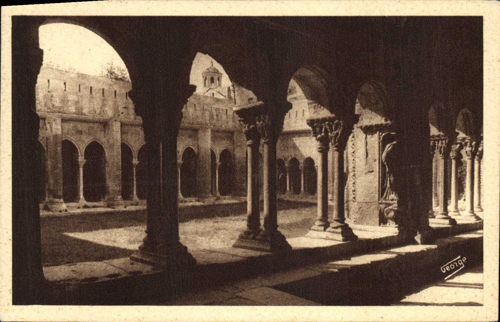 VINTAGE POSTCARD Arles On the Rhone Court Of the Cloister St Trophime And Clocher of the bronze man
