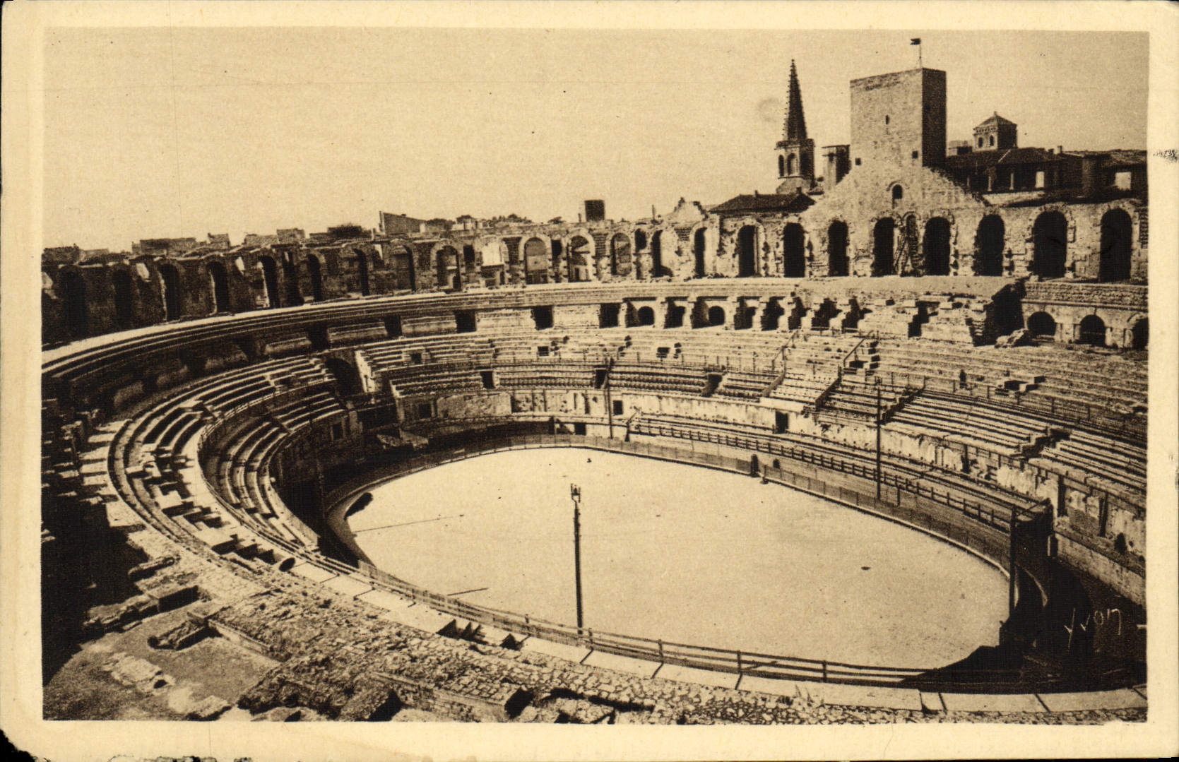 VINTAGE POSTCARD Soft Arles France View Of the Interior Of Arena