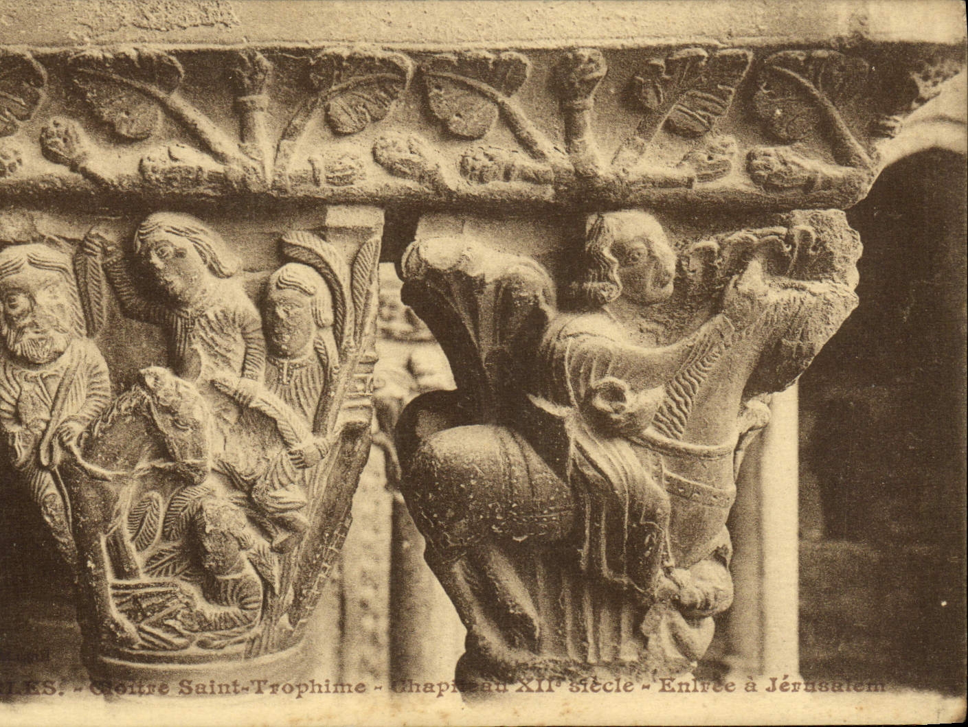 VINTAGE POSTCARD Arles Cloitre holy trophime Chapiteau Entered has Jerusalem