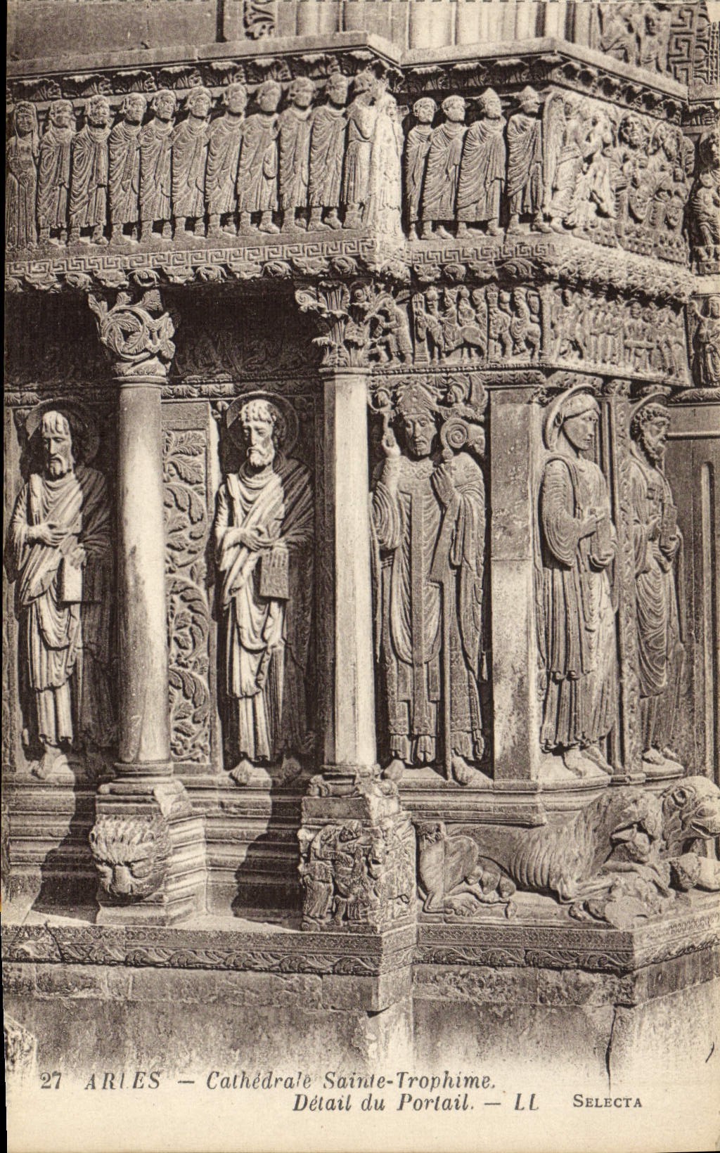 VINTAGE POSTCARD Arles Cathedral Sainte Trophime Detail of the gate