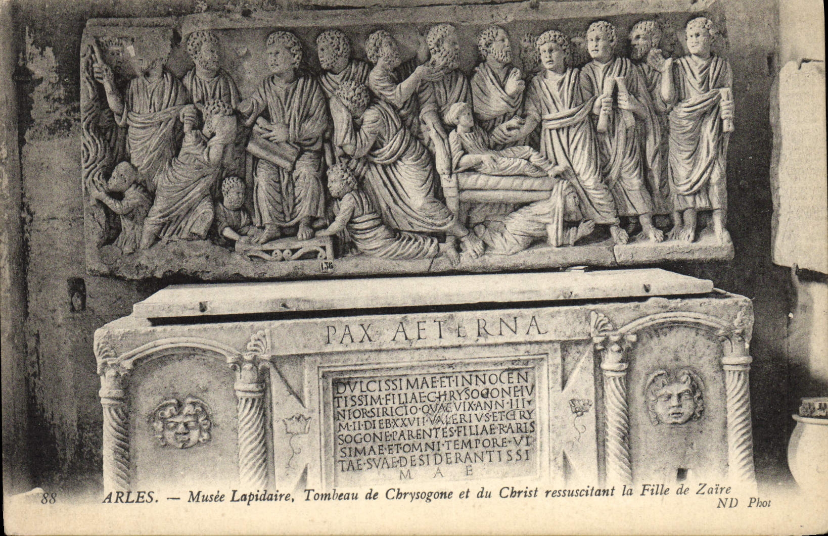 VINTAGE POSTCARD Concise Arles Museum Tomb of Chrysogone and Christ ressuscitant the girl of Zaire