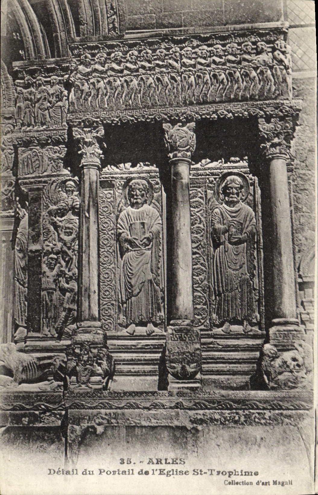 VINTAGE POSTCARD Arles Detail Of the Gate of the Church St Trophime