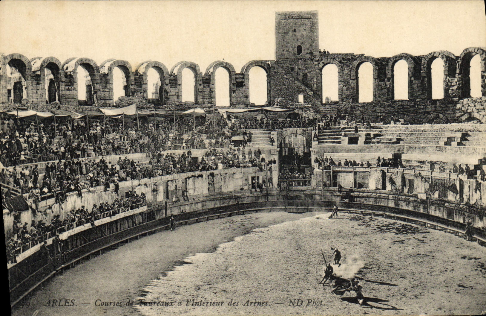 VINTAGE POSTCARD Arles Bullfight inside arena