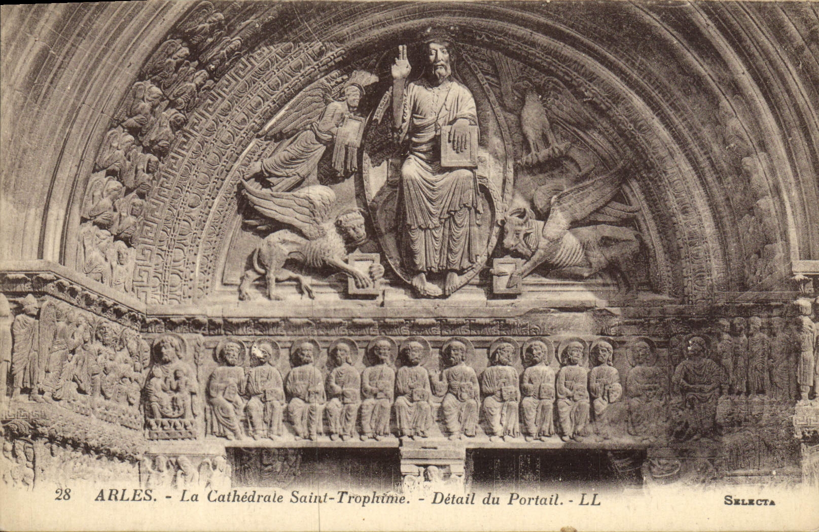 VINTAGE POSTCARD Arles the Cathedral Saint Trophime Detail of the Gate