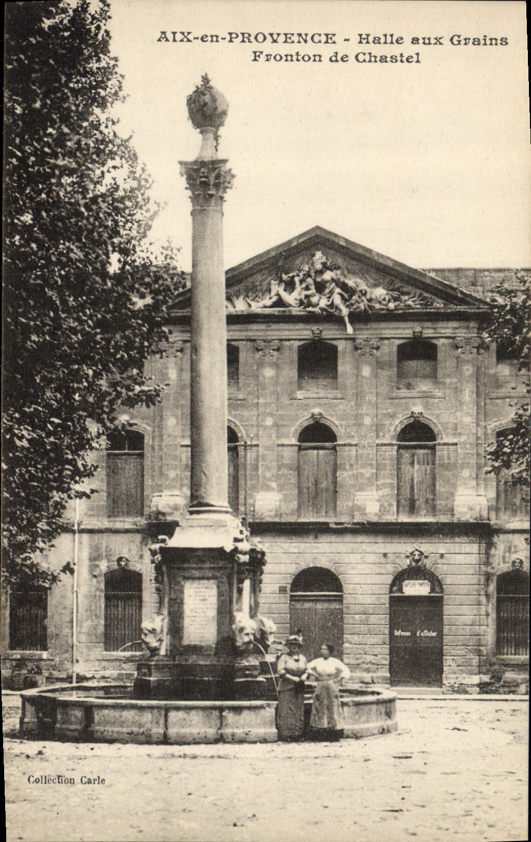 Aix de la POSTAL de la VENDIMIA en el mercado de Provence con los granos Pediment De Chastel