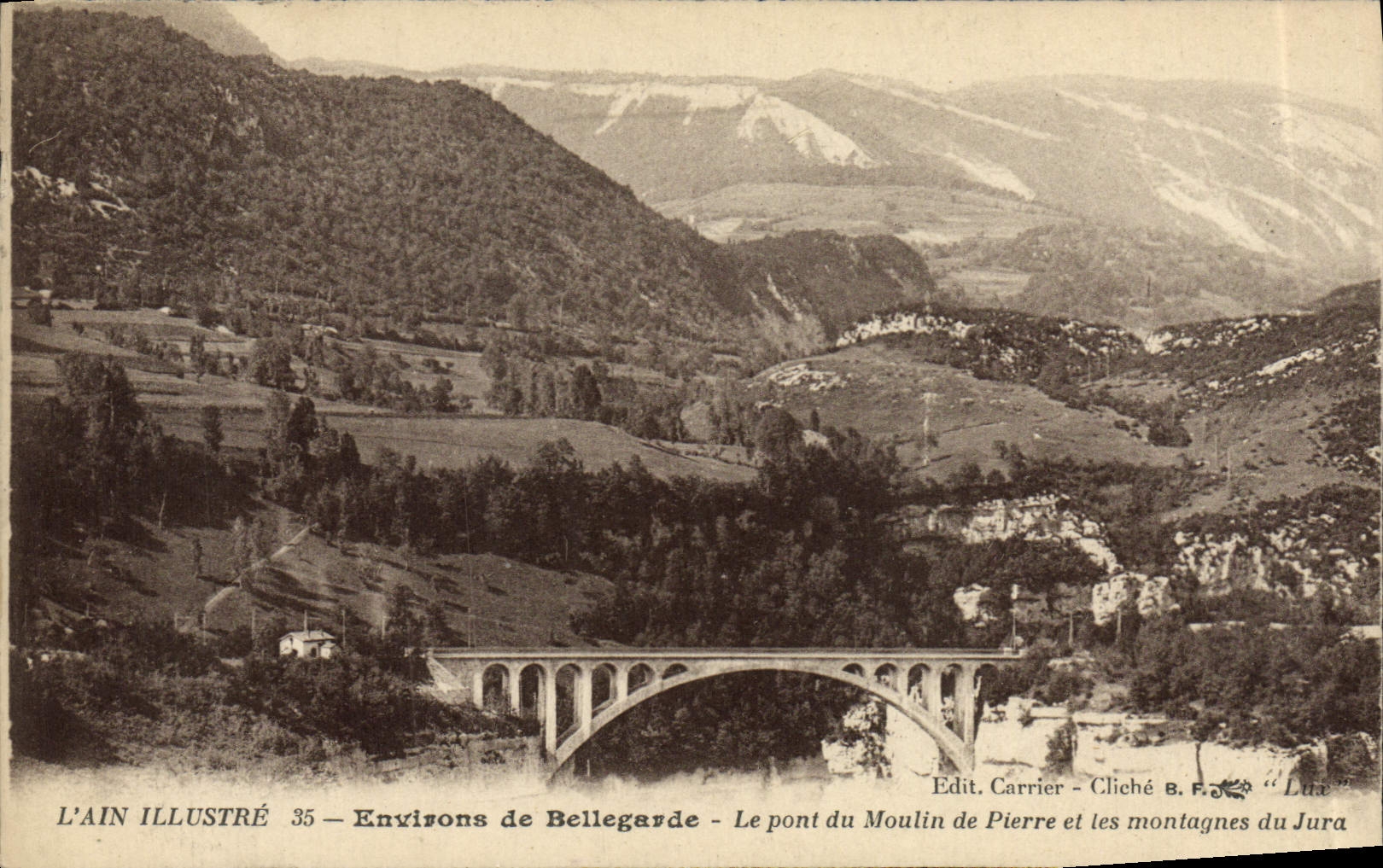 VINTAGE POSTCARD Bellegarde Surroundings the bridge of the stone mill and mountains of the Jura