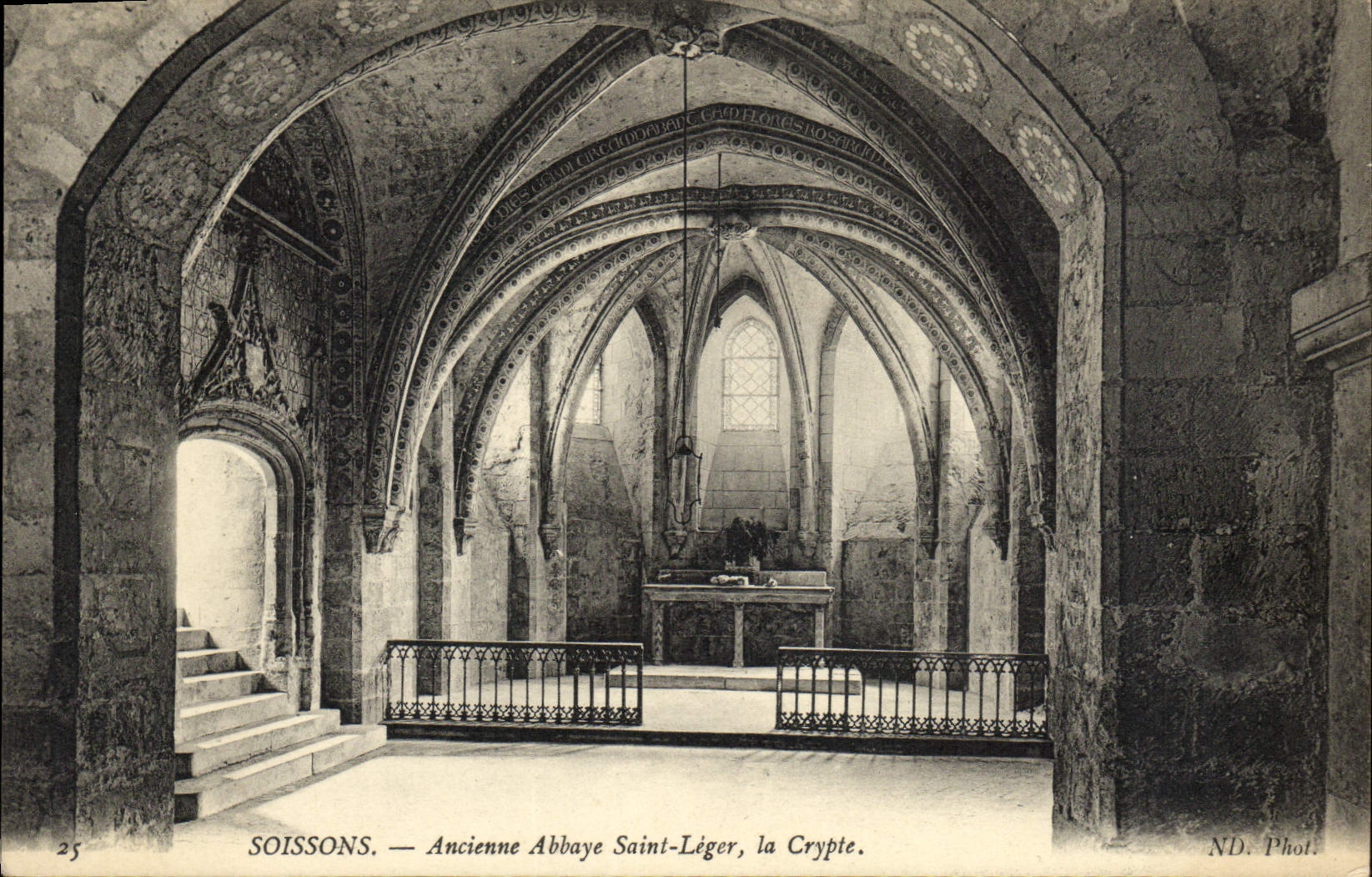 VINTAGE POSTCARD Soissons Old Abbey Holy Light the Crypt
