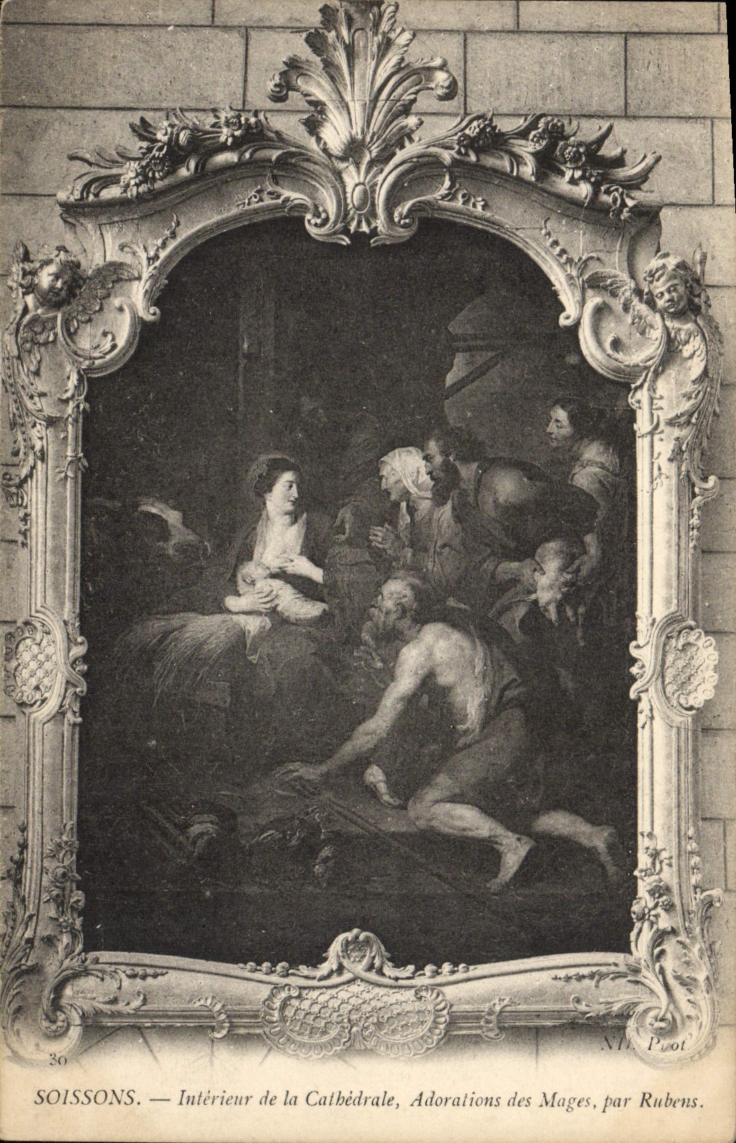 La POSTAL Soissons interior de la VENDIMIA de la catedral adora de unos de los reyes magos de Rubens